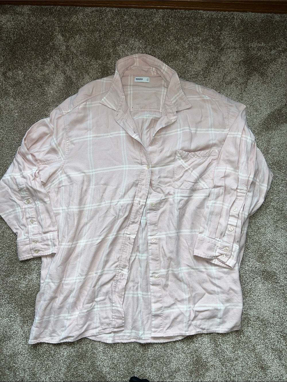 Sonoma Light Pink Plaid Casual Button-Down Shirt